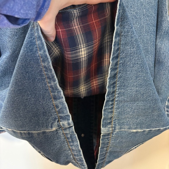 Vintage Blue Denim Chore Jacket Sz 16 Flannel Blanket Lined Coat Corduroy Collar - Picture 5 of 11